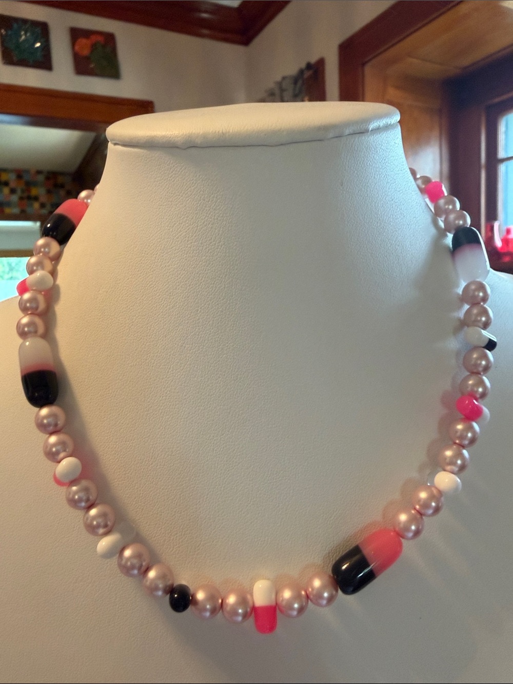 Audrey Limoges Collection Chill Pill Necklace Pink and Black